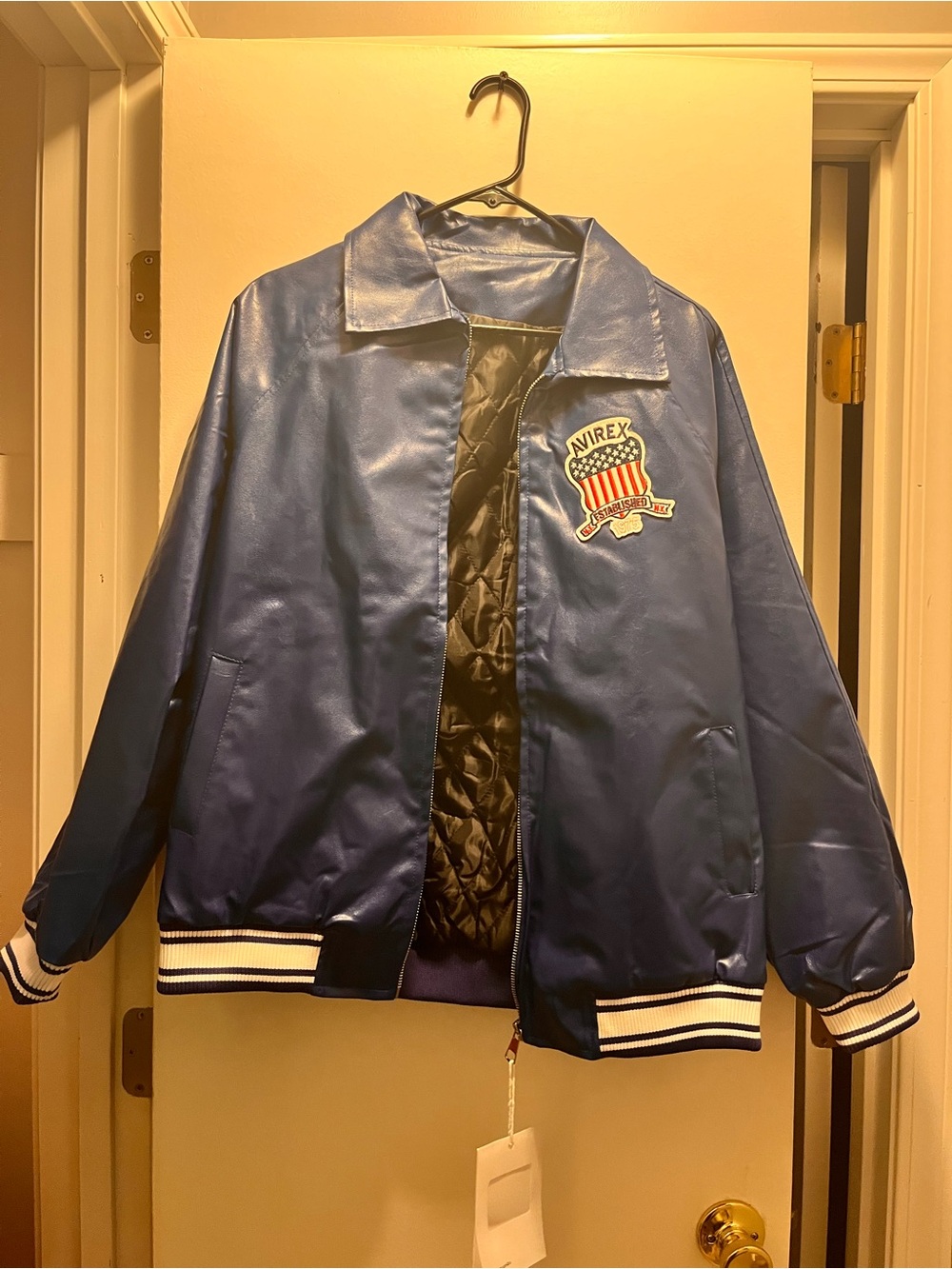 Avirex Blue Satin-Style Men’s Bomber Jacket with Patch